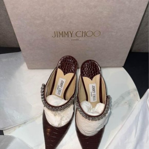 NWB Authentic Jimmy Choo Bing 100 CCL US sz 7.5 37.5 unworn Burgundy Croc-print - Picture 5 of 8